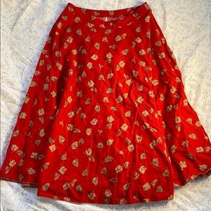 Free People Red Floral Midi Skirt